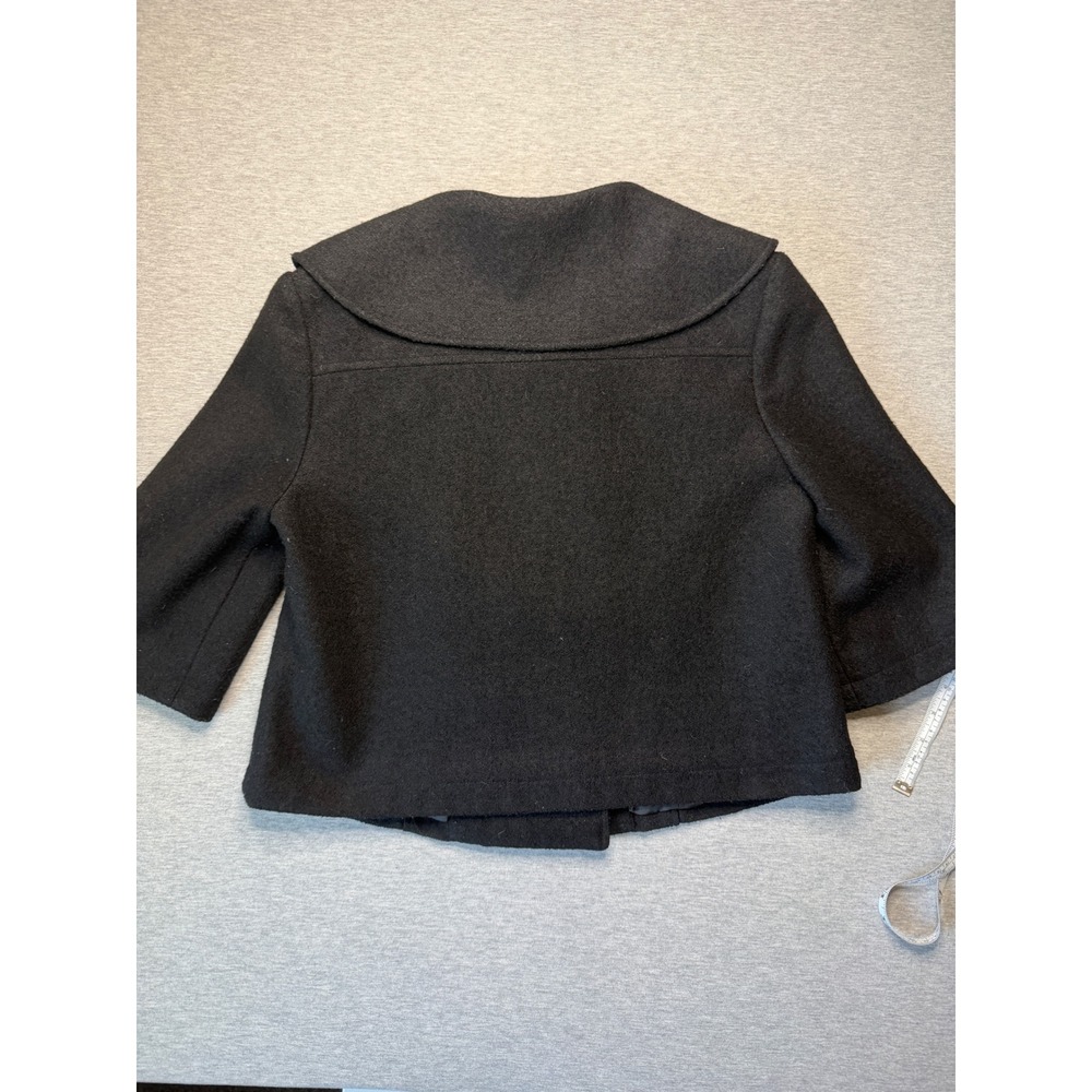 LILIBLEU Black Wool Blend Cropped Pea Coat Peter Pan Collar Double Breasted S - Picture 4 of 9